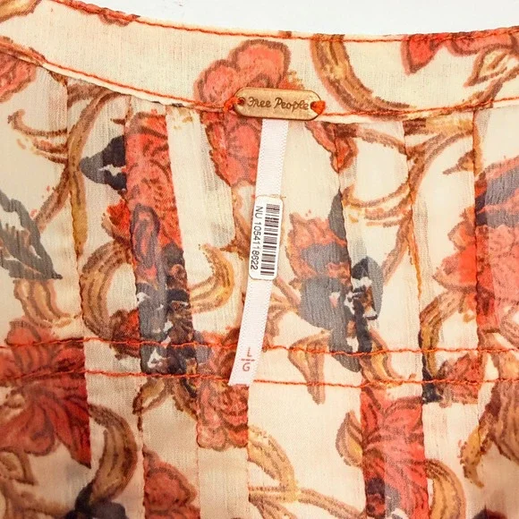 Free People See It Through Maxi Dress Cream Red Floral Boho Size Large - Picture 4 of 11